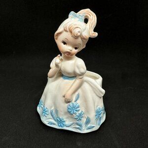 Vintage Enesco Kitschy Girl Planter Floral Dress 50s Cottagecore Porcelain